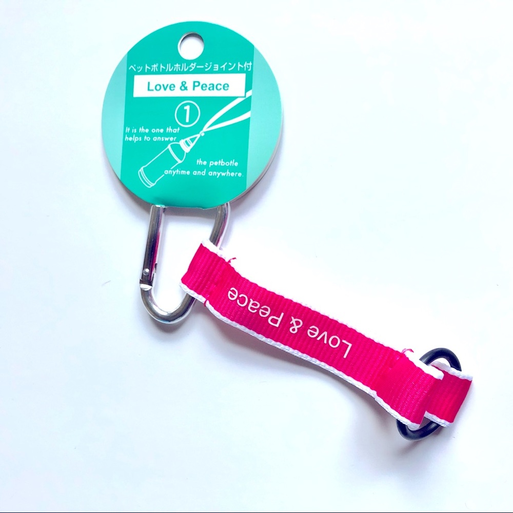 3/$15 NEW Bottle Strap Holder Carrier w/ Carabiner Clip Love & Peace Pink